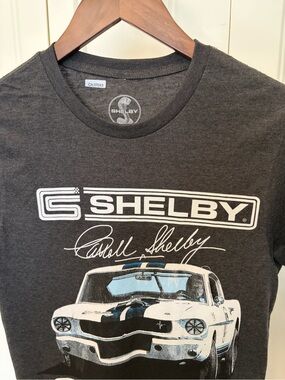 Shelby G.T. 350 Tee Charcoal Gray Graphic White & Light Blue Car Print